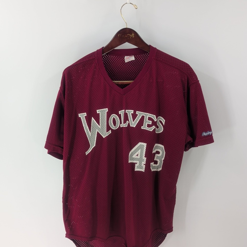 Vintage Rawlings Wolves #43 Athletic Baseball Sportwear Jersey Maroon Size 44